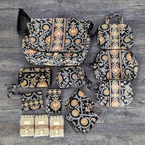 Vera Bradley Retired Pattern Cafe Latte Cross Body Bag Wallet + 13 Piece Set